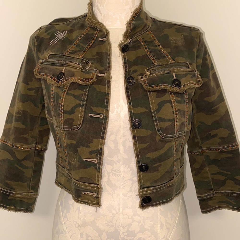 ABS Y2K CROPPED stretch camo rhinestone sz XL